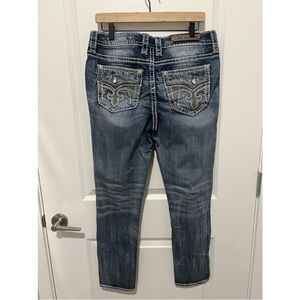 Rock Revival Dark Blue Skinny Jeans lots of rhinestone and bling rare hard 2 fin